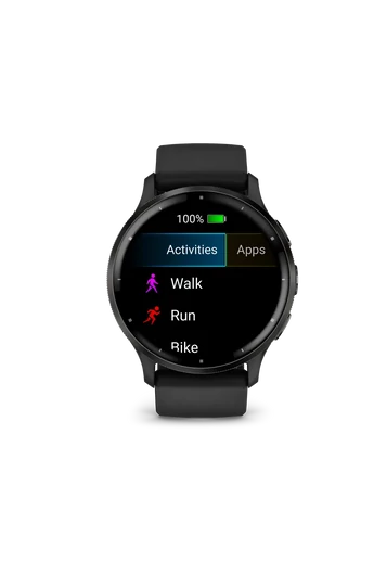 Garmin Venu 3 fekete, fekete kerettel, bőr és szilikon szíjjal