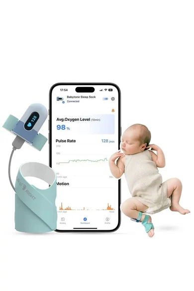 viatom-baby-o2-legzesfigyelo-zokni-babytone-zold-mobilalkalmazas
